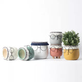 FaceArt Keramik Blumentopf mit Brille & Stirnband | Modernes Design | Dekorative Pflanzenvase