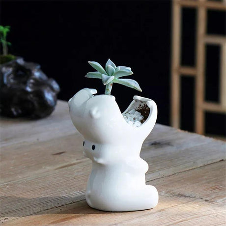 PlantoHippo Keramik Sukkulenten Pflanztopf | Lustiger Deko-Blumentopf
