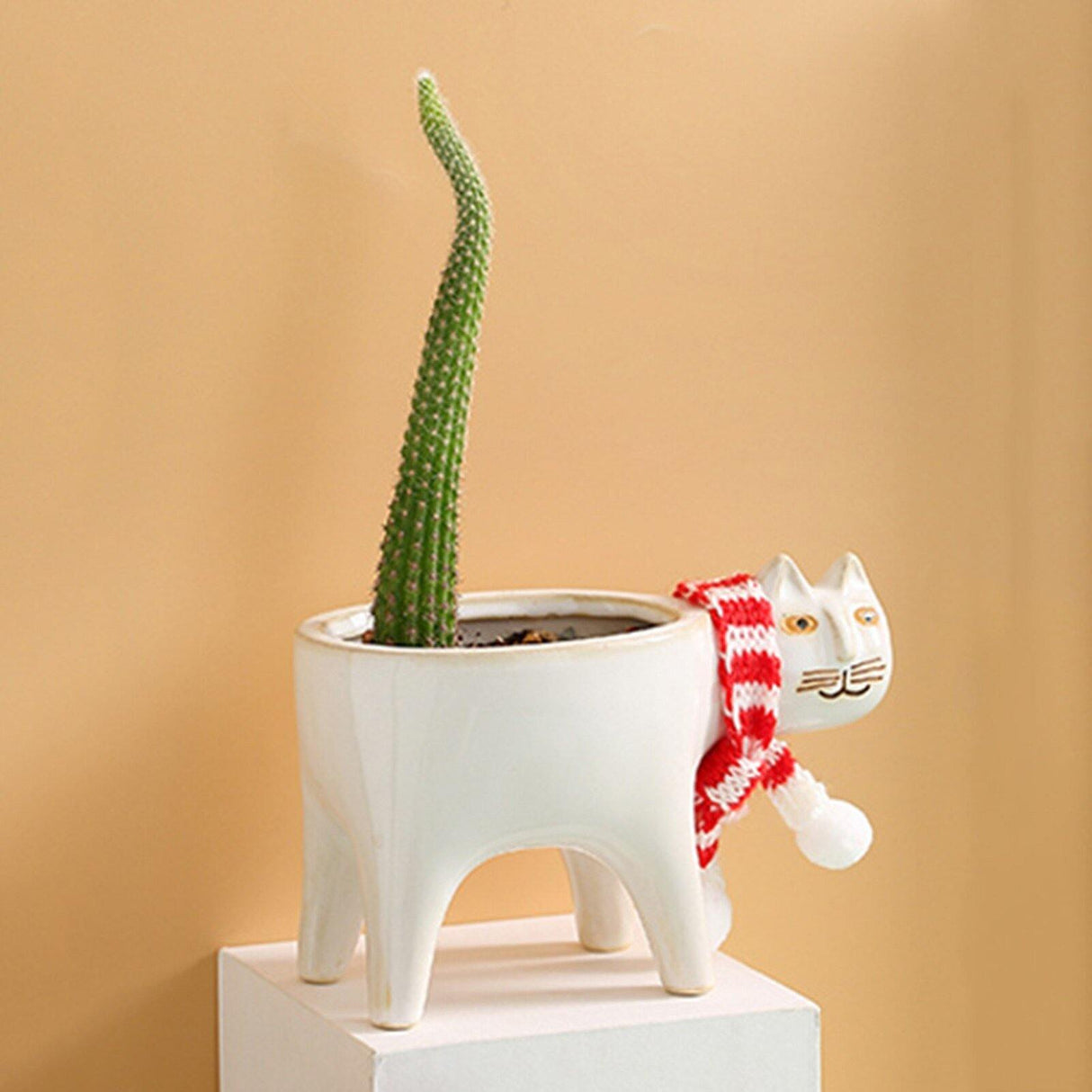 KittyCharm Glasiertes Keramik-Pflanzgefäß | Katzen-Design | Stilvolle Deko
