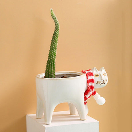 KittyCharm Glasiertes Keramik-Pflanzgefäß | Katzen-Design | Stilvolle Deko