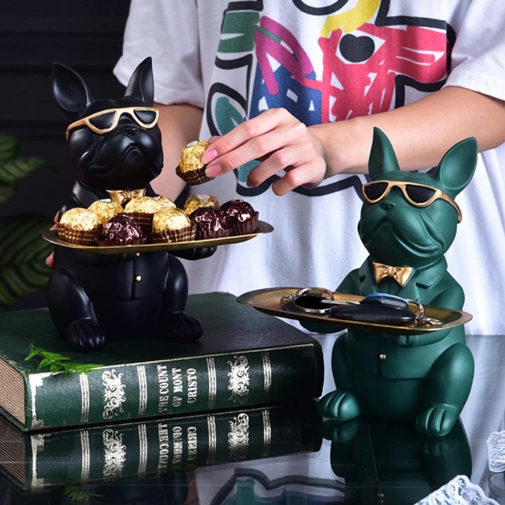BulldogVault Deko-Spardose mit Tablett | Französische Bulldogge Statue | Stilvoll & Praktisch