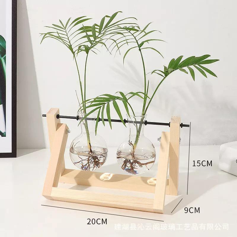 EcoGrow Glas Anzuchtvase mit Holzständer | Minimalistisches Design | Pflanzgefäß für Zuhause | Deko für Pflanzenliebhaber