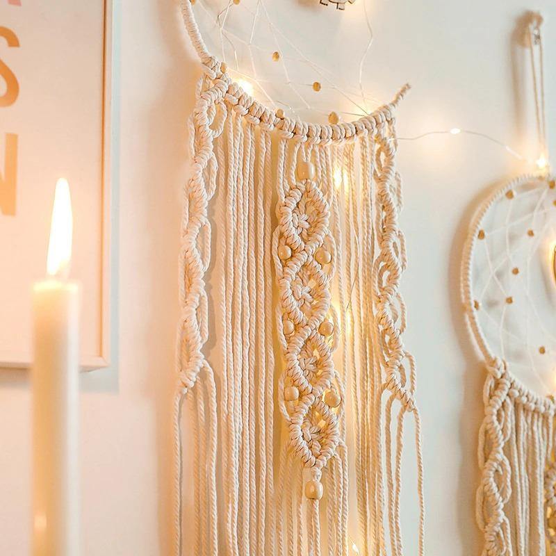 DreamLoom Mond-Dekoration Makramee | Traumfänger Wandteppich | Boho Chic Wanddeko
