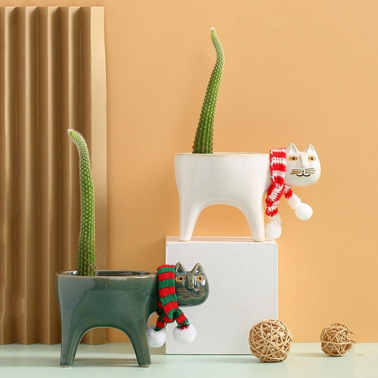 KittyCharm Glasiertes Keramik-Pflanzgefäß | Katzen-Design | Stilvolle Deko