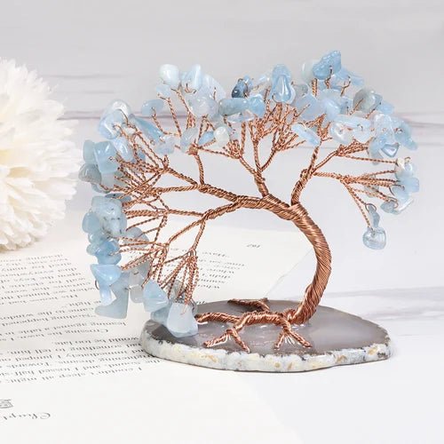 GemTree Aquamarin Edelstein Baum | Natürlicher Heilstein Deko | Glücksbringer für Zuhause & Büro
