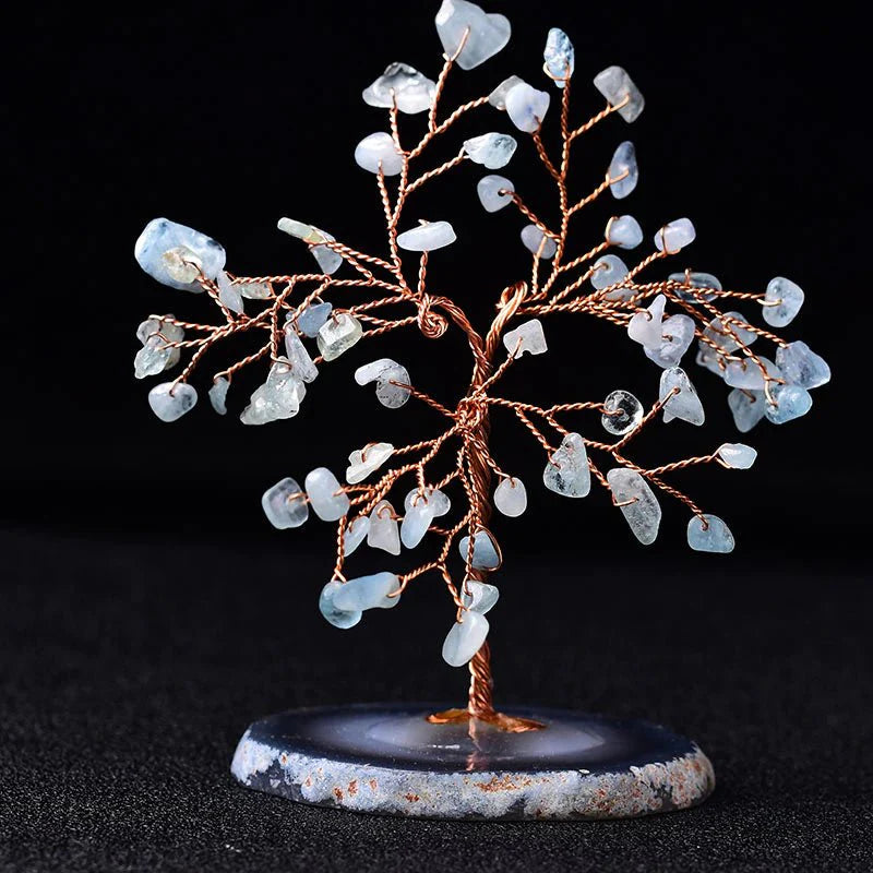 GemTree Aquamarin Edelstein Baum | Natürlicher Heilstein Deko | Glücksbringer für Zuhause & Büro
