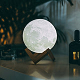 LunaGlow Mondlampe | 3D-gedrucktes LED Stimmungslicht | Kabellos | Dimmbare Nachtlampe | Deko für Zuhause