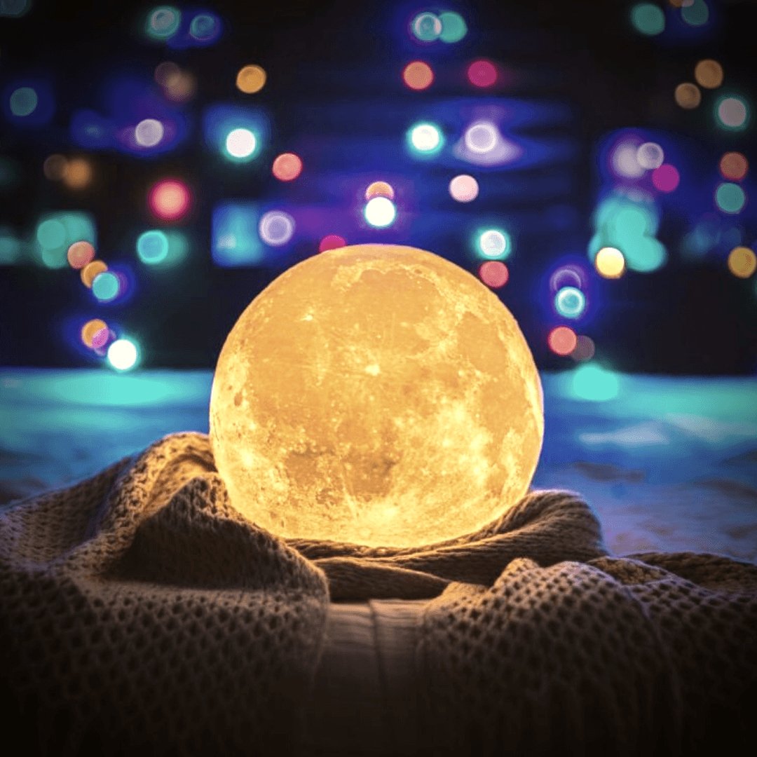 LunaGlow Mondlampe | 3D-gedrucktes LED Stimmungslicht | Kabellos | Dimmbare Nachtlampe | Deko für Zuhause
