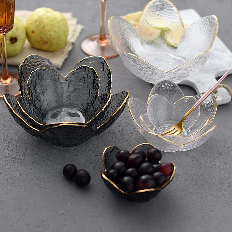 CrystalBloom Glasschalen im Blütendesign | Strukturiertes Glas | Moderne Tischdeko in Schwarz & Weiß