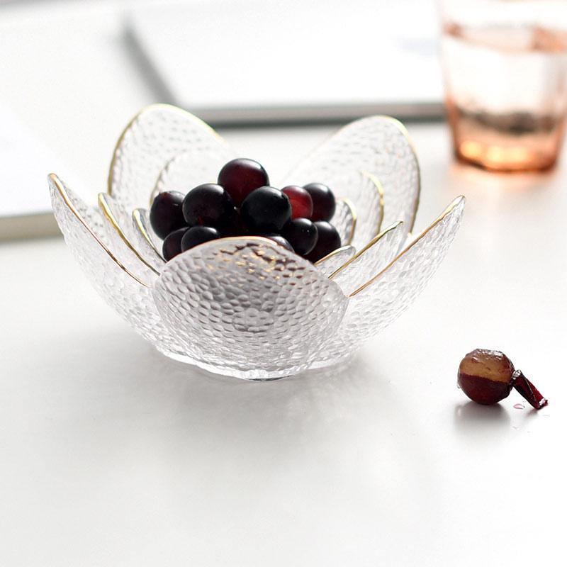 CrystalBloom Glasschalen im Blütendesign | Strukturiertes Glas | Moderne Tischdeko in Schwarz & Weiß