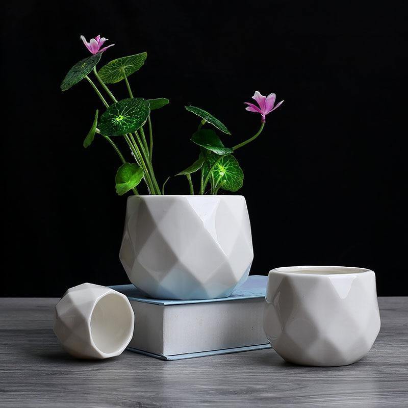 GeoBloom Runde Diamant Keramik Sukkulententöpfe | Modernes Design | Verschiedene Größen