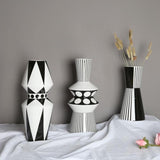 GeoStyle Monochrom Keramik Blumenvase | Geometrisches Design | Dekoration für Zuhause
