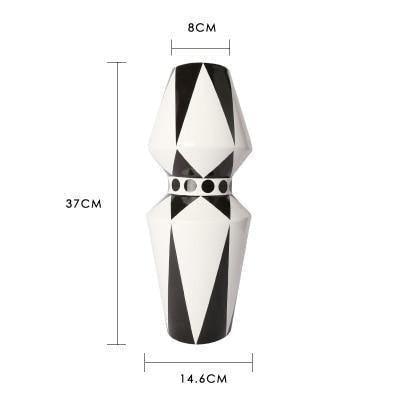 GeoStyle Monochrom Keramik Blumenvase | Geometrisches Design | Dekoration für Zuhause