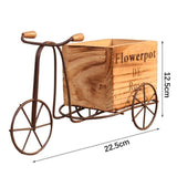 CycleCharm Dreirad-Pflanzgefäß aus Schmiedeeisen mit Holzbox | Stilvolle Tischdekoration | Pflanzenhalter für Zuhause