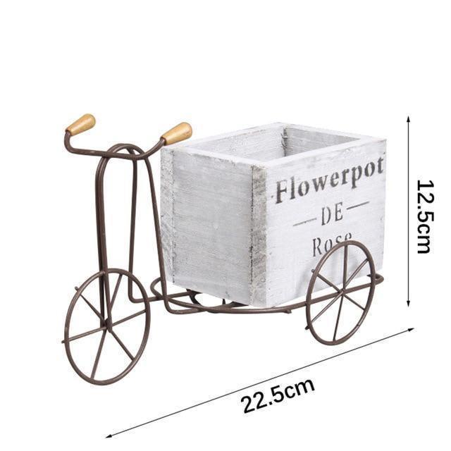 CycleCharm Dreirad-Pflanzgefäß aus Schmiedeeisen mit Holzbox | Stilvolle Tischdekoration | Pflanzenhalter für Zuhause