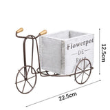 CycleCharm Dreirad-Pflanzgefäß aus Schmiedeeisen mit Holzbox | Stilvolle Tischdekoration | Pflanzenhalter für Zuhause