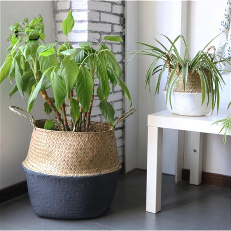 RattaStyle Handgefertigter Rattan-Pflanzkorb oder Aufbewahrungskorb mit Griffen | Modern & Vielseitig | Deko für Zuhause