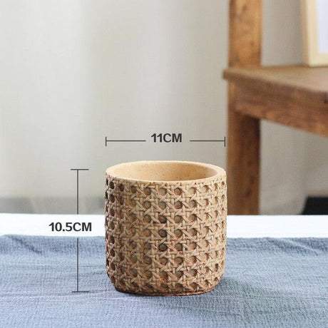 TerraWeave Rattan Struktur Pflanztopf | Handgefertigter Zement Übertopf | Für Indoor & Outdoor | Modernes Design