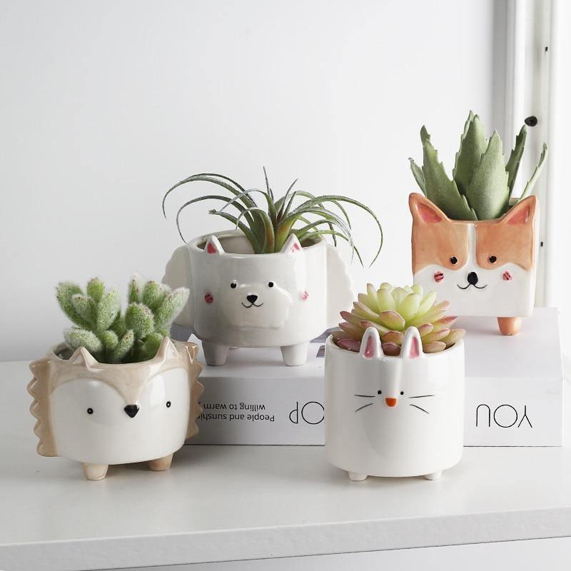 PlanterPets Keramik Tier-Übertopf Set | Quadratische Sukkulententöpfe | Ideal für Innenräume & Dekoration