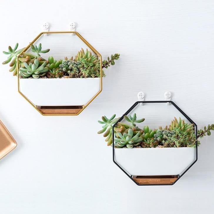 GeoFrame Keramik Wandpflanztopf mit Metallrahmen | Octagon Design