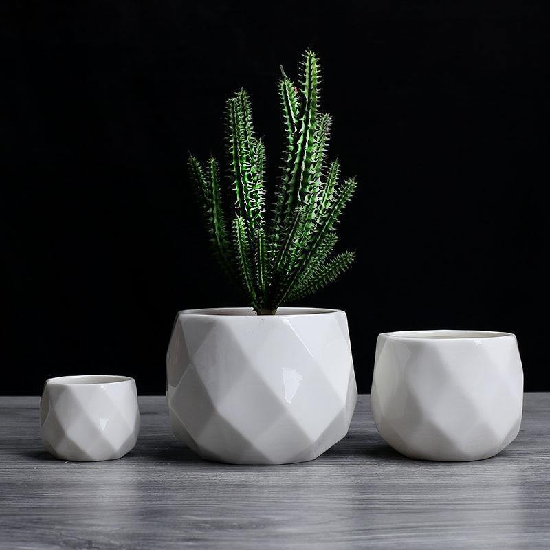 GeoBloom Runde Diamant Keramik Sukkulententöpfe | Modernes Design | Verschiedene Größen
