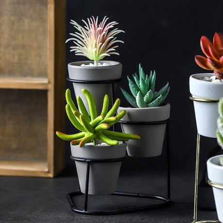 Plantera Ceramic Multi-Planter mit Metallständer | Modernes Design | Stilvolle Pflanzenaufbewahrung