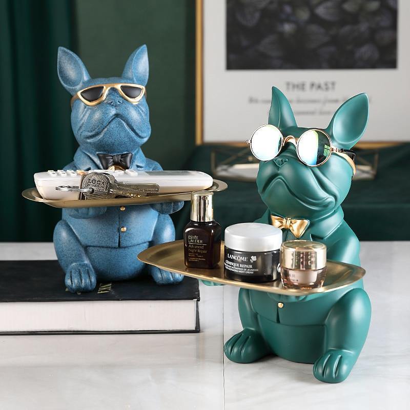 BulldogVault Deko-Spardose mit Tablett | Französische Bulldogge Statue | Stilvoll & Praktisch