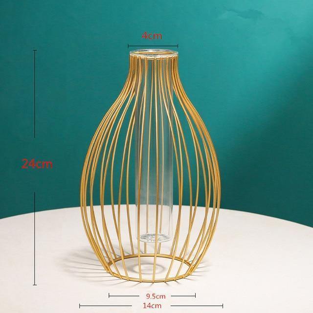 FloraFrame Geometrische Eisen-Vase mit Glasröhre | Minimalistisches Design | Moderne Deko für Zuhause und Büro