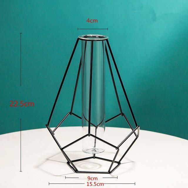 FloraFrame Geometrische Eisen-Vase mit Glasröhre | Minimalistisches Design | Moderne Deko für Zuhause und Büro