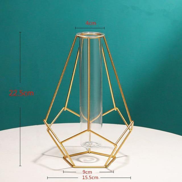 FloraFrame Geometrische Eisen-Vase mit Glasröhre | Minimalistisches Design | Moderne Deko für Zuhause und Büro