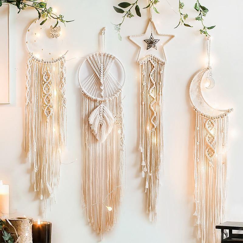 DreamLoom Mond-Dekoration Makramee | Traumfänger Wandteppich | Boho Chic Wanddeko