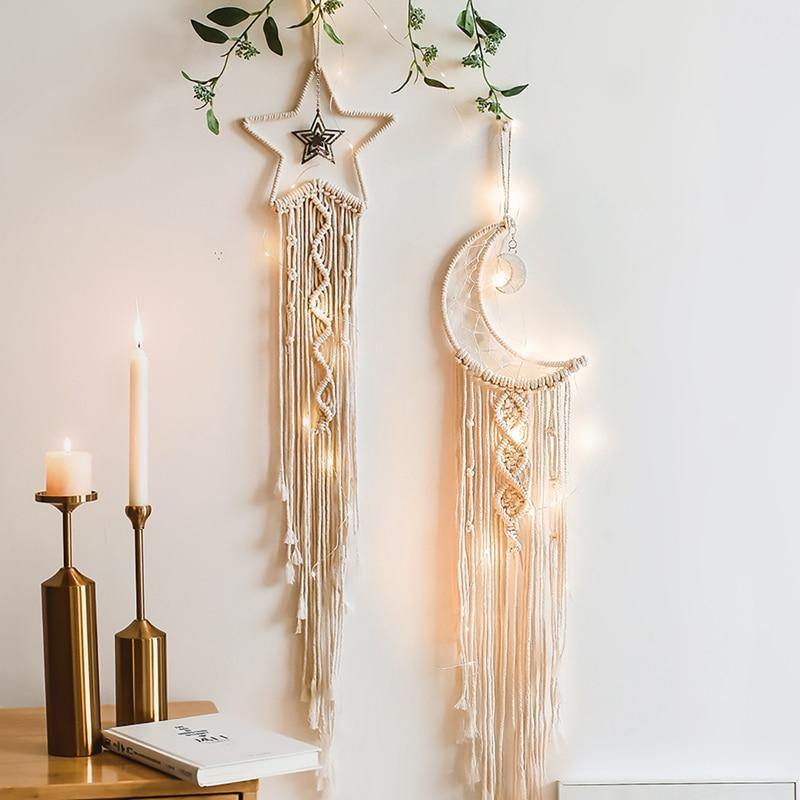 DreamLoom Mond-Dekoration Makramee | Traumfänger Wandteppich | Boho Chic Wanddeko