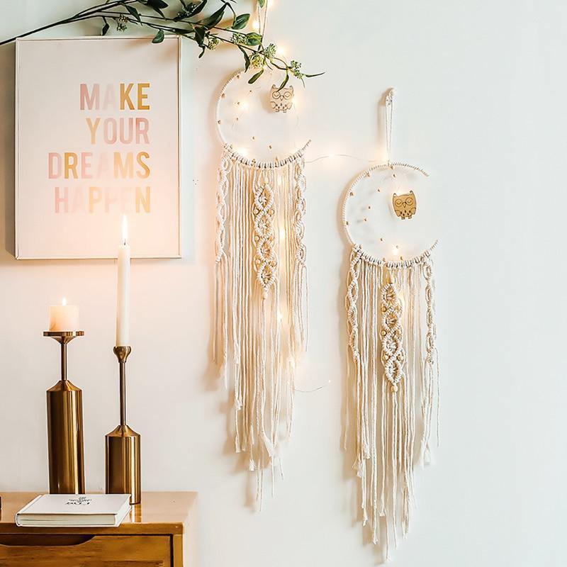 DreamLoom Mond-Dekoration Makramee | Traumfänger Wandteppich | Boho Chic Wanddeko
