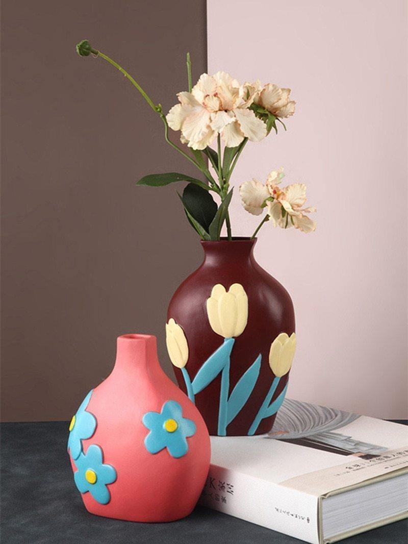 FloraCut Keramik Blumenvasen mit Ausschnitt-Design | Stilvolle Deko-Vasen | Verschiedene Farben