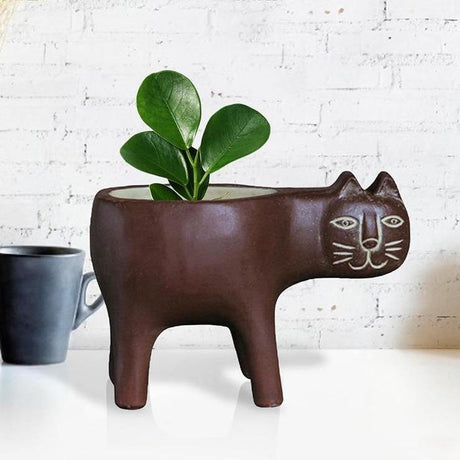 KittyCharm Glasiertes Keramik-Pflanzgefäß | Katzen-Design | Stilvolle Deko