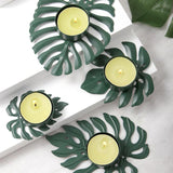 LeafGlow Monstera Blatt Teelichthalter aus Eisen | Elegante Kerzenhalter Deko | 4er Set für Zuhause & Garten
