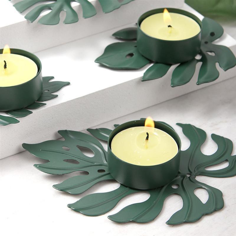 LeafGlow Monstera Blatt Teelichthalter aus Eisen | Elegante Kerzenhalter Deko | 4er Set für Zuhause & Garten