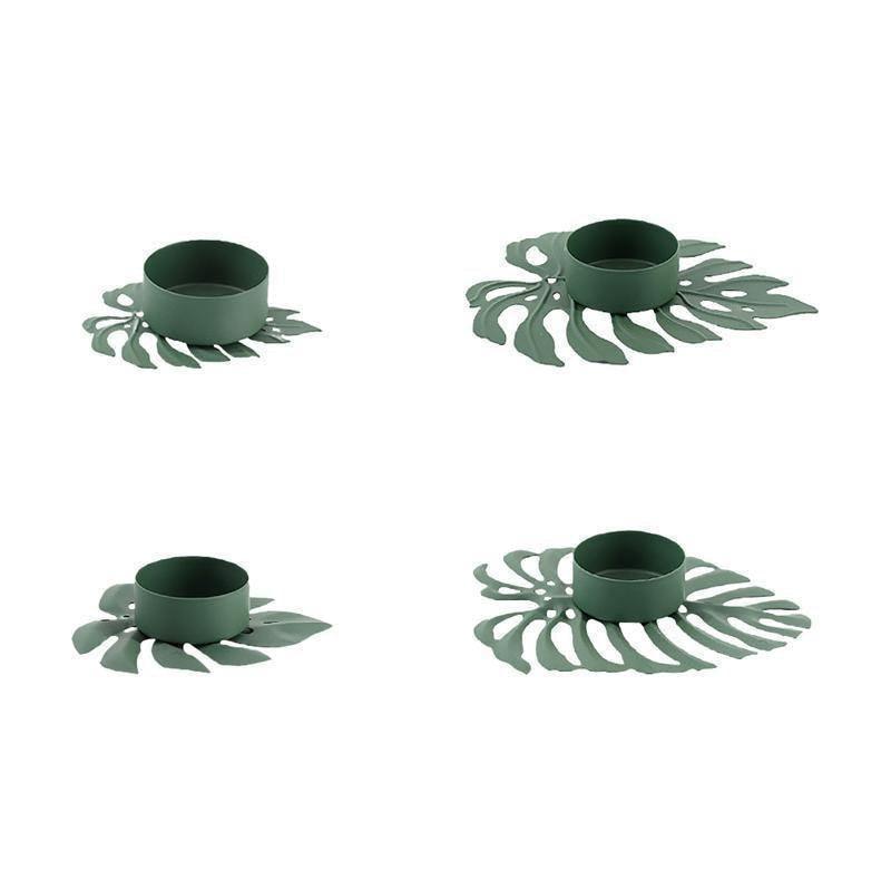 LeafGlow Monstera Blatt Teelichthalter aus Eisen | Elegante Kerzenhalter Deko | 4er Set für Zuhause & Garten
