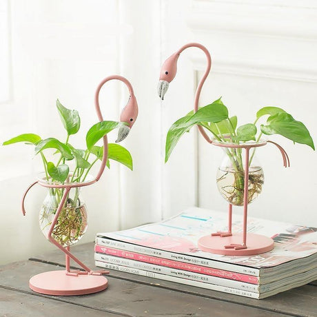 FlamigoBloom Tropische Deko-Vase | Zimmerpflanzengefäß | Stilvolle Glasvase mit Flamingo-Design