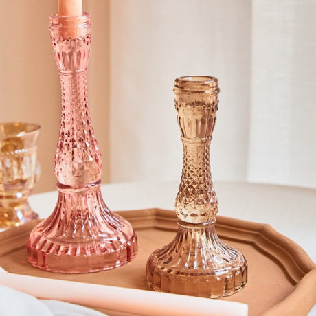 GlowArt Vintage Glas Kerzenständer | Eleganter Spitzkerzenhalter | Dekoration für Zuhause | Zeitloses Design