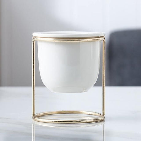 GoldPlanter Marmorisierter Keramiktopf mit Goldmetall-Ständer | Stilvolle Pflanzenhalterung | Dekoration für Zuhause & Büro