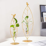 FloraTube Goldene Metall- und Glas-Pflanzenvase | Testrohr-Design | Modernes Deko-Highlight für Zuhause & Büro