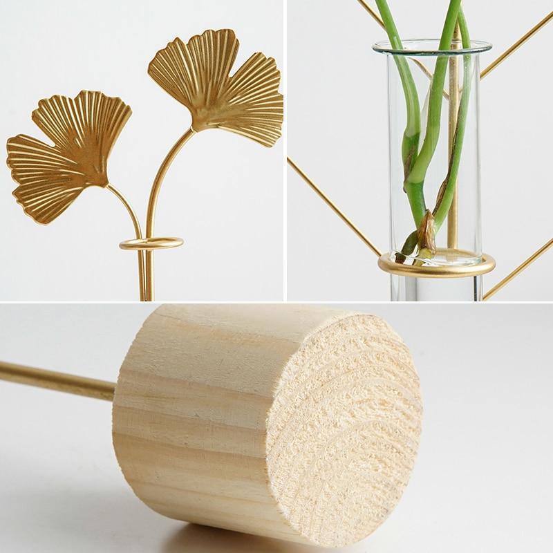 FloraTube Goldene Metall- und Glas-Pflanzenvase | Testrohr-Design | Modernes Deko-Highlight für Zuhause & Büro