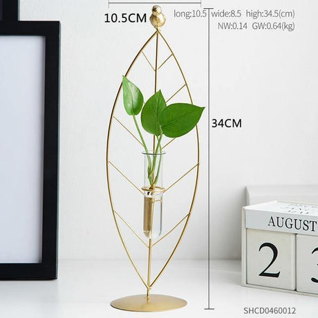 FloraTube Goldene Metall- und Glas-Pflanzenvase | Testrohr-Design | Modernes Deko-Highlight für Zuhause & Büro