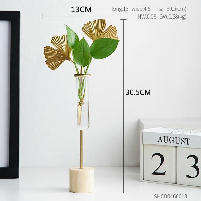 FloraTube Goldene Metall- und Glas-Pflanzenvase | Testrohr-Design | Modernes Deko-Highlight für Zuhause & Büro