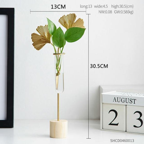FloraTube Goldene Metall- und Glas-Pflanzenvase | Testrohr-Design | Modernes Deko-Highlight für Zuhause & Büro