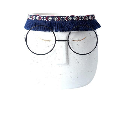 FaceArt Keramik Blumentopf mit Brille & Stirnband | Modernes Design | Dekorative Pflanzenvase