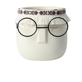 FaceArt Keramik Blumentopf mit Brille & Stirnband | Modernes Design | Dekorative Pflanzenvase
