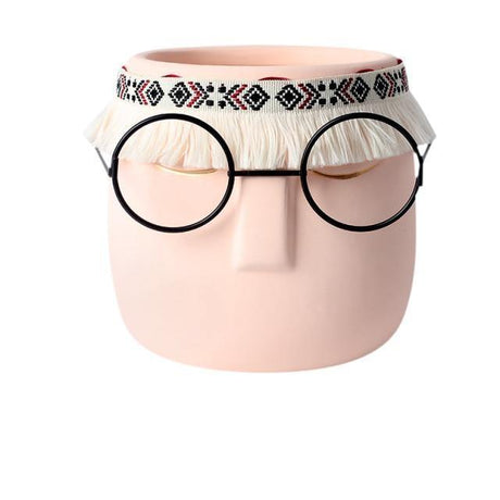FaceArt Keramik Blumentopf mit Brille & Stirnband | Modernes Design | Dekorative Pflanzenvase
