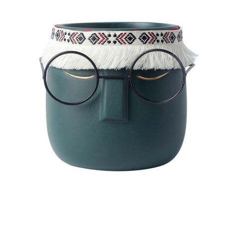 FaceArt Keramik Blumentopf mit Brille & Stirnband | Modernes Design | Dekorative Pflanzenvase
